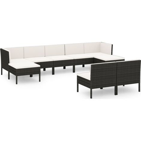 Set di mobili da giardino in polyrattan 9 pezzi con cuscini nero 020018146