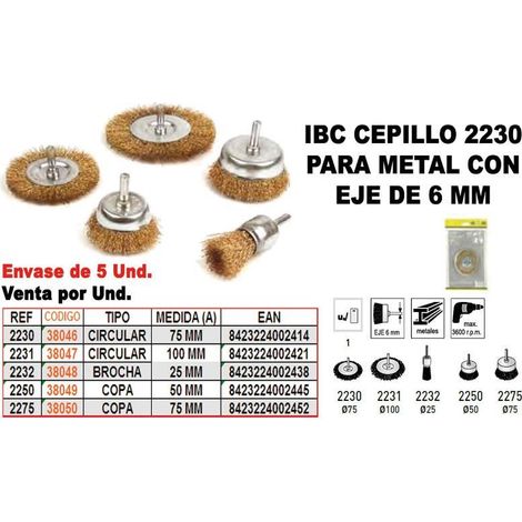 FPLUS ibc finstock 2-231 cepillo metal 100mm circular+eje 6 , ibc finstock 2-231 cepillo metal 100mm circular+eje 6