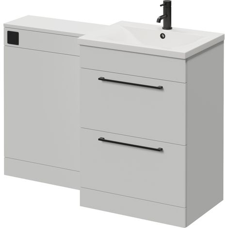 Napoli 460 Cento Gloss Grey Pearl 1200mm 2 Drawer Vanity Unit Toilet Suite with Glide Basin - 1200mm - Matt Black 320mm HandleWithout Kingston Toilet Pan