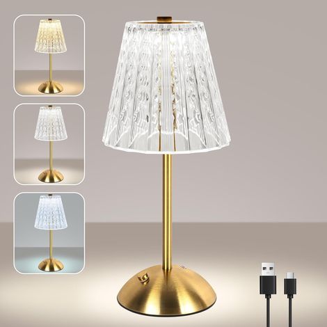Lampe de Table Tactile , Petite Lampe de Table en Cristal Rechargeable à LED 3 Couleurs , Éclairage D'ambiance pour Chambre Salle à Manger Cuisine Bar Décoration D'intérieur