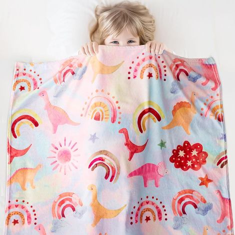 Couverture tie-dye dinosaure pour filles - Couverture en flanelle douce 127 x 152 cm pour tout-petits, jeté de lit rose pour la chambre d'enfant, cadeau dinosaure mignon pour les tout-petits et les pe (1/5)