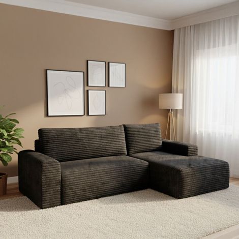 Sofá Cama con Chaise Longue Folgarida, Almacén, Reclinable, Cojines Desenfundables, 268x163 cm Negro (1/5)