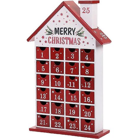 Weihnachtlicher Adventskalender mit 24 Schubladen, Holzhaus, Tischdekoration, 24 Tage