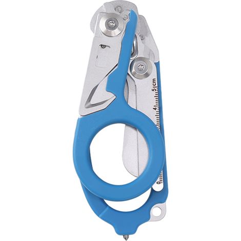 Ciseaux d'intervention d'urgence en acier inoxydable, multifonctionnels et pliables, pour le camping et les secours en extérieur (bleus). (1/5)