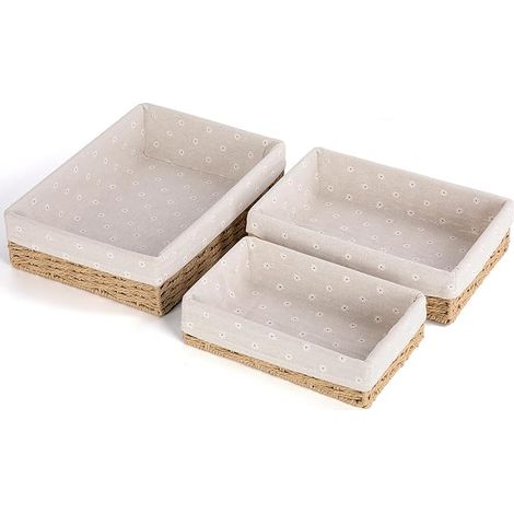Lot de 3 Panier Rangement, Paniers de Rangement Tressés, Paniers et boîtes de Rangement, Corbeille Rangement pour Salle de Bain, Cuisine, Organisateur Table a Langer Bebe (Beige)