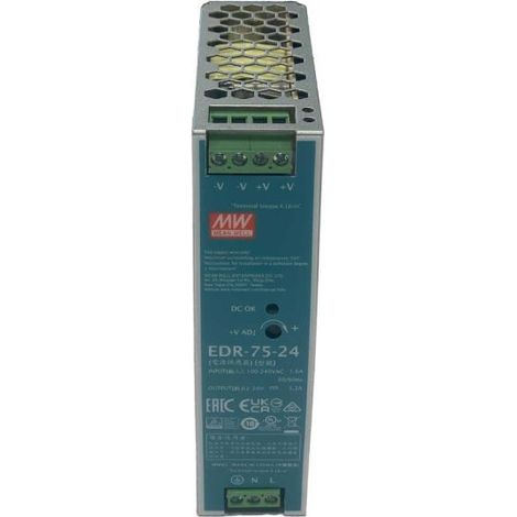 MW MEAN WELL EDR-75-24 Trasformatore Rotaia Industriale 24V 75W 3,2A Barra Guida DIN Input 220V 110V