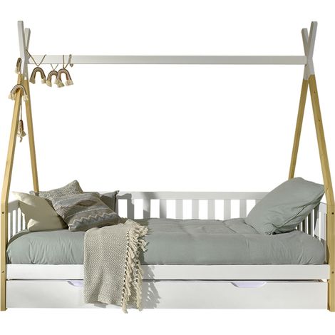 Lit tipi barrière 90x200 sommier et tiroir inclus Vipack - Blanc (1/5)