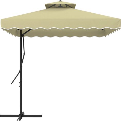 Outsunny 2.5m Cantilever Parasol with Ruffles and Cross Base Beige