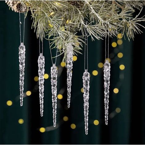 36 décorations stalactites transparentes avec cordon de suspension, idéales pour décorer le sapin de Noël. Décorations stalactites imitant la glace pilée. (1/5)