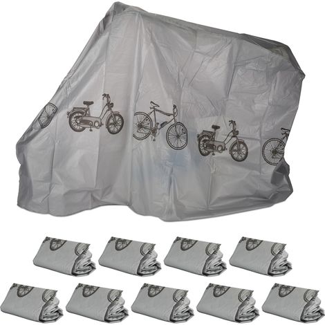 Relaxdays Set 10 fundas para bicicletas, Funda protectora, Protección solar, Cubierta, Polietileno, 200 x 115 cm, Gris