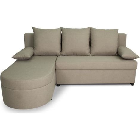 Canapé d'angle convertible réversible 3 places JEN - Tissu Beige - Style contemporain - L196 x H88 x P159 cm (1/5)
