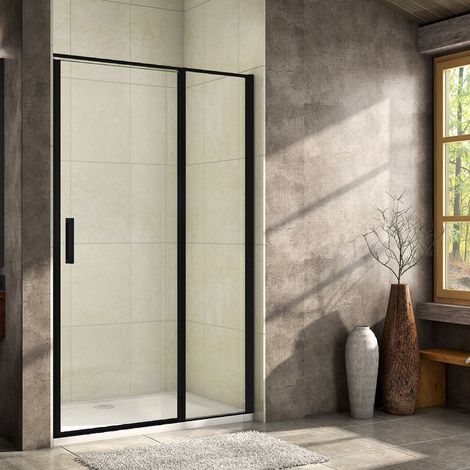 Océan Porte De Douche 80x185cm Profilé Noir Mat Verre Anticalcaire Porte De Douche Pivotante (1/5)