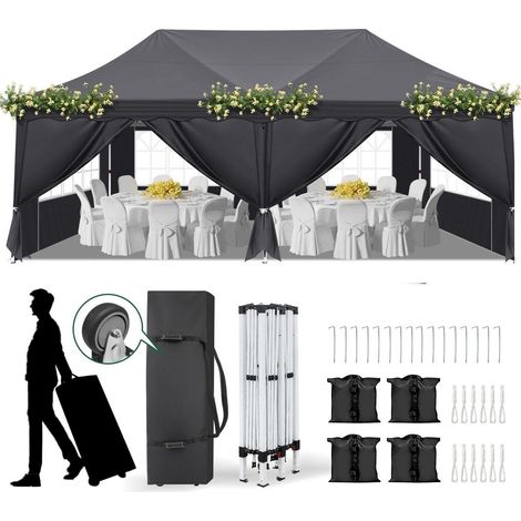 Faltpavillon 3x6m Wasserdicht UV Schutz 50+ Höhenverstellbar Dunkelgrau (1/5)