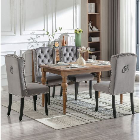 Lot de 4 chaises de salle à manger en velours gris, dossier capitonné, assise moelleuse, patins réglables, style moderne - CHICFURN (1/5)