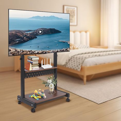 TV Ständer mit Rollen, für 43-86 Zoll Plasma-/LCD-/LED-Bildschirme bis 100 kg, Höhenverstellbar 108.5-128.5cm, Fernsehständer (Schwarz) (1/5)