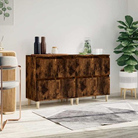 Lot de 2 Buffets Vintages,Enfilades chêne fumé 60x35x70 cm bois d'ingénierie -TZ54086 (1/5)