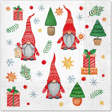 20 serviettes en papier 33 x 33 cm Gnomes Noel