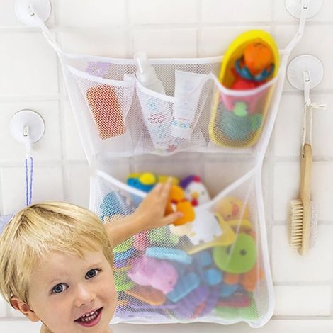 organiseur de jouets de bain en maille 2 crochets ultra résistants – Le support de jouets de bain et le panier de salle de bain ou de douche – pour les enfants et les tout-petits (1/5)