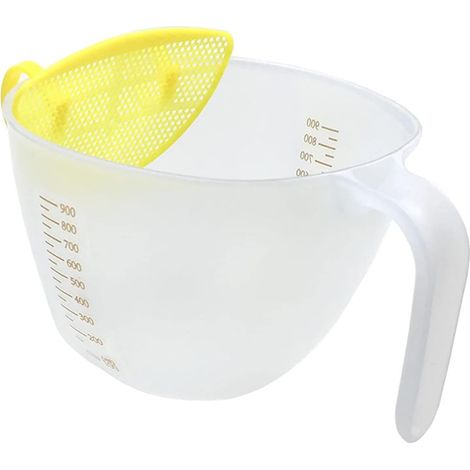 Verre Doseur à Œuf avec Bec Verseur, Tasse à Mesurer Graduée en PP, Bol Doseur avec Poignée Ergonomique, Filtre à Œufs pour Cuisine et Pâtisserie (1/5)