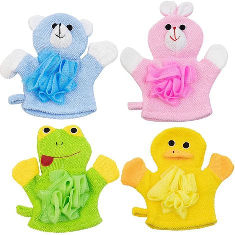 Gant De Bain En Éponge - Coton Composite Doux - Avec Anneau De Suspension - Pour Enfants - 4 Pièces (1/5)