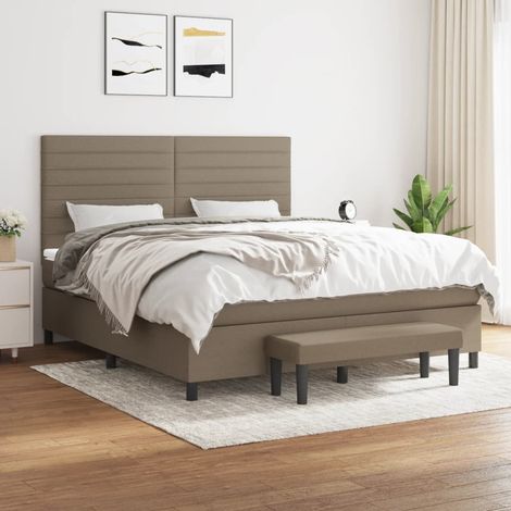 vidaXL Sommier à lattes de lit avec matelas Taupe 160x200 cm Tissu (1/5)