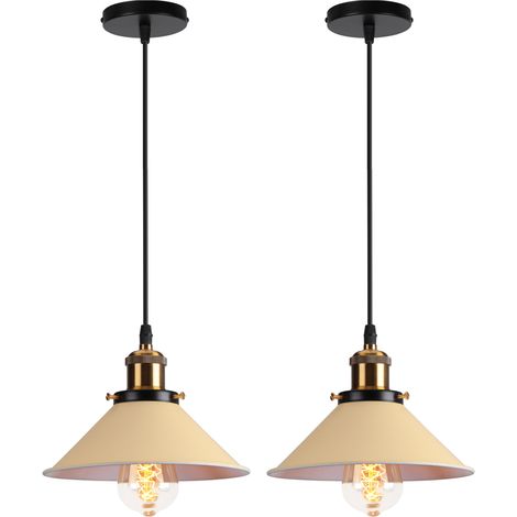 Lot de 2 E27 Métal Suspensions Luminaires Retro Plafonniers Luminaire Edison de Culot E27 Suspensions Eclairage de Plafond Suspensions Luminaires Lampe (Ampoule non incluse), Jaune claire (1/5)