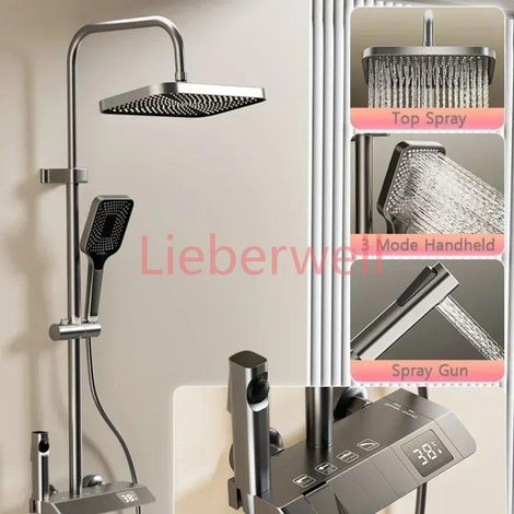 Ensemble de douche de salle de bain gris, clé de Piano, système de douche antirouille ABS, baignoire murale, eau chaude et froide, accessoires de salle de bains (1/4)
