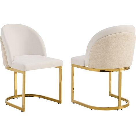Set de 2 sillas de comedor modernas de chenilla beige con patas de metal dorado MODENUIT (1/5)