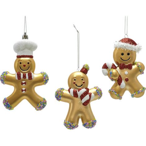 Omino pan di zenzero set 6 addobbi decorazioni natalizi per albero natale oro rosso caramelle dolci candy in plastica (1/2)