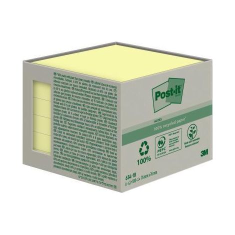 Post-it notes autocollantes recyclées jaune canari 76x76 6 blocs (1/4)