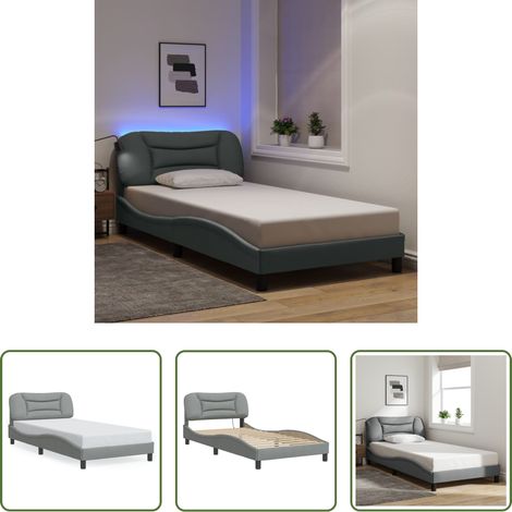 LED-Leuchten - Bettgestell mit LED ohne Matratze "Hvar" Hellgrau 100x200 cm Stoff (1/5)