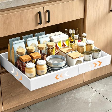Lot de 1 Tiroirs Coulissant Cuisine, 32-53x43x7 CM, Blanc (1/5)