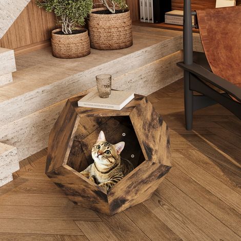 Beistelltisch 66 cm – Multifunktionales Design – Kann als Sofatisch, Katzenbett oder Blumenständer verwendet werden – MDF – Geeignet für Wohn-/Schlafzimmer – Antikholz