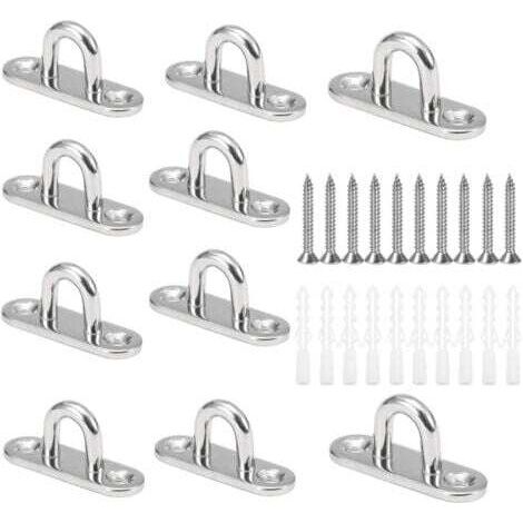10 Stück M5 U-förmige Deckenhaken, Edelstahl 304, 15 x 45 mm Basis, Wandmontage-Ösenplatten zur Befestigung von Kabeln an Booten, Yogageräten oder hängenden Deckenleuchtern