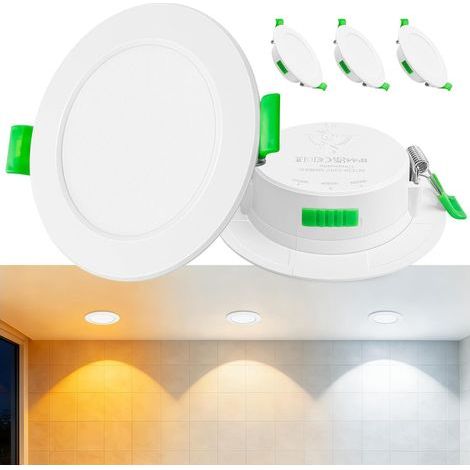 Set of 3 Recessed LED Spotlights 230V White - Extra Flat Ceiling Spotlights IP44 - Ø 68-75mm, 5W, 500lm, 2700K/4000K/6000K - LED Lighting for Bathroom, Living Room and Kitchen (1/5)