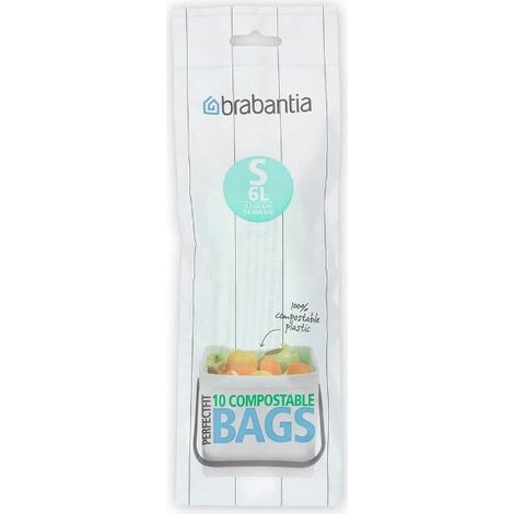 rouleau de 10 sacs poubelle compostables code s - 6 l - perfect fit - brabantia