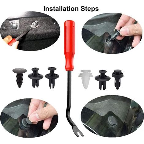 100 Stück Kunststoff-Nietclips, universelle Kunststoff-Kotflügelclips, Autoclips, Stoßstangenbefestigungen, Nietclip-Ersatzset, Spreizschrauben mit Befestigungswerkzeugen (1/3)