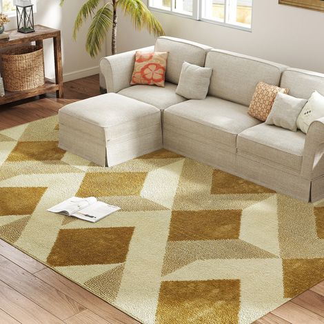 Tapis de salon moderne, hypoallergénique et lavable, avec effet 3D, 230 x 160 cm, jaune.