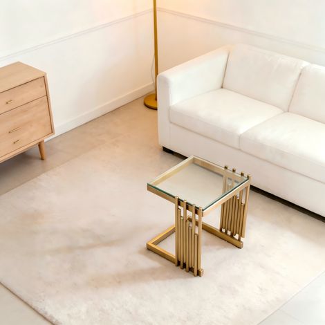 Table d'Appoint Carrée en Verre Trempé et Acier Inoxydable Doré - 41x41x46cm - Bout de Canapé Design Miroir Luxe - Or et Transparent (1/5)