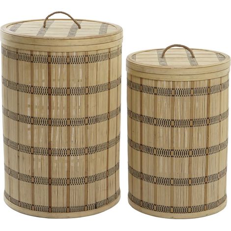 Panier bambou tressé avec couvercle éco-chic - Bambou naturel avec touches de beige (1/4)