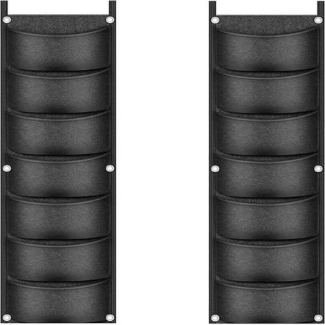 2 sacs de culture suspendus, sacs de culture muraux verticaux à 7 poches, sacs de culture réutilisables en tissu épais pour pots de fleurs, sacs de rangement pour sacs de culture (noir) (1/4)