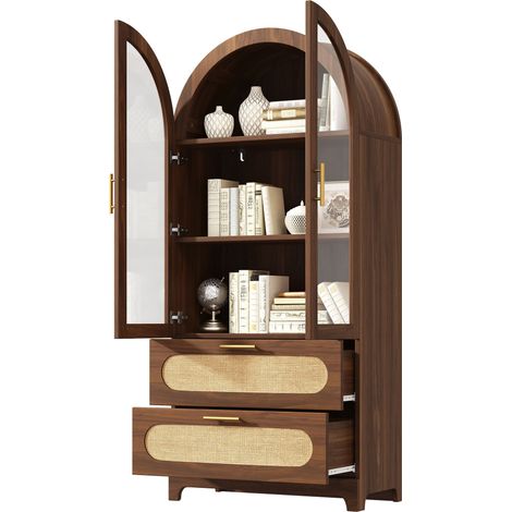 Vetrina Libreria con 2 Cassetti e 3 Ripiani Regolabili, in MDF, 80×40×175 cm, Finitura Legno (1/5)
