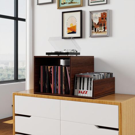 Capacité 145 disques, rangement à portée de main, meuble tourne-disque table d'appoint pour salon ou chambre (1/5)