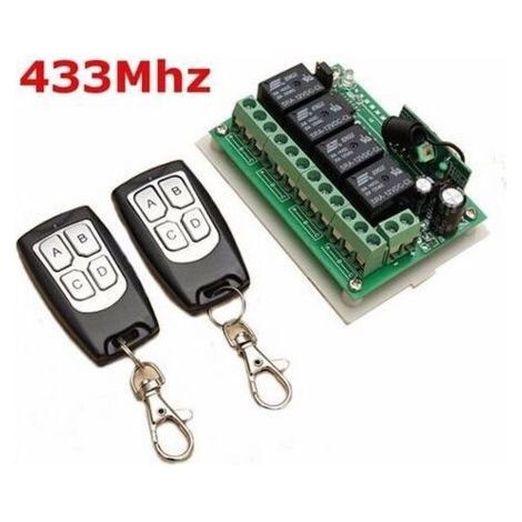 433 MHz Wireless Remote Control, DC 12V, 4 Channels, RF Relay, 2 Transmitters + 1 Receiver for Garage Door/Gate Alarm (1/4)