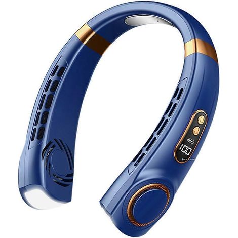Ventilateur de cou portable, rechargeable, mains libres, bleu