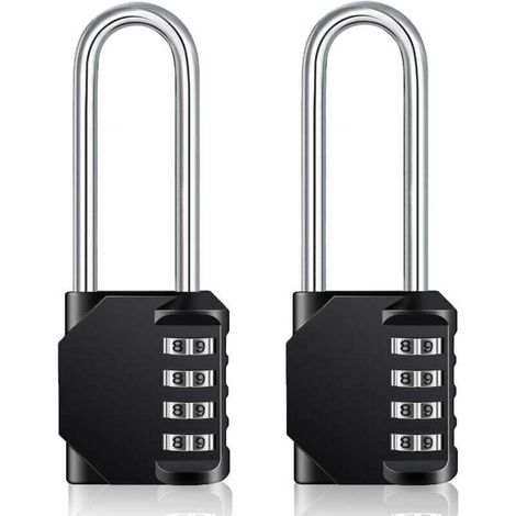 Cadenas Long Code Exterieur Pour Portail, Abri de Jardin, Grande Cadenas Code 4 Chiffres Pour Casier Vestiaire Sport, College, Scolaire, Serrure à Combinaison (2 Pièces, Noir) (1/4)