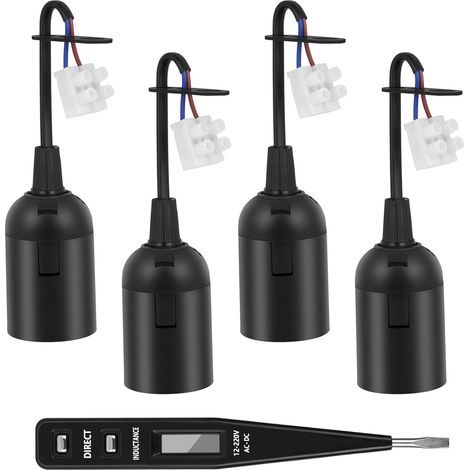 Set mit 4 E27-Fassungen, 12 cm Kabel, schwarzem Kunststoff, Spannungsprüfer, für die Renovierung von Leuchten (1/5)