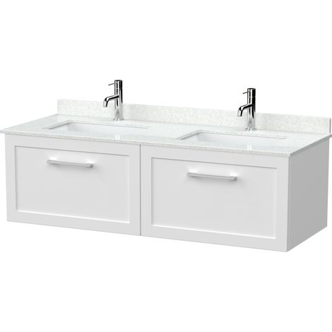Stonnall Traditional Wall Hung 1 Drawer Vanity Unit with Laminate Worktop, 1200mm, Matt White (1/4)