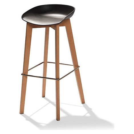 Tabouret de Bar sans Dossier Structure en Bois de Bouleau Clair et Assise en Plastique - Lot de 4 - Veba (1/2)