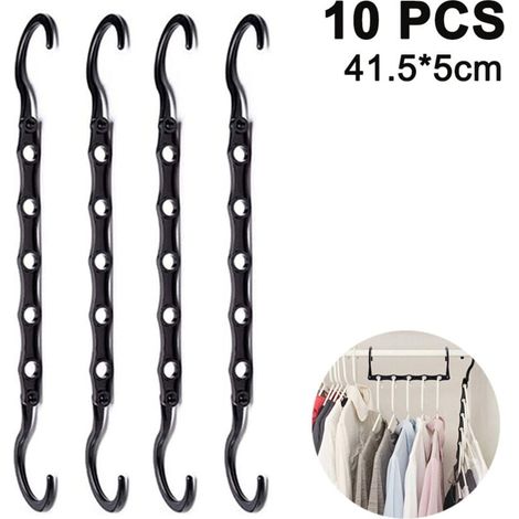 Lot de 10 Cintres Magiques Organisateur de Cintre Garde-Robe Rangement pour Vêtements Gain de Place dans Les Placard Noir (1/5)
